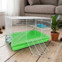 Multi-Level Hamster Cage with External Tunnels, 2 Tier Hamster Cage with Running Exercise Wheel, Metal Wire Dwarf Hamster Cage for Small Pets
