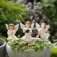 3 Pieces Winged Floral Ornament Pick Set Outdoor Use Resin Angel Plant Stake Mini Size Garden Ornament for Gardeners, Planter