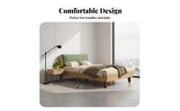 hardwood Wood Construction Upholstered Headboard Bed Frame Japanese & Nordic Design Upholstered Wooden Bedstead Minimalist design Bedroom Furniture Space-Saving for Children, Teenagers, Single Adults, Small Apartment, kid's Room