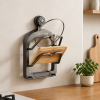 Cutting Board Stand Pot Lid Cutting Board Stand Suction Cup Multi-functional Kitchen Rack Double Layer Plastic No Drilling Required For Pot Lid Placement While Cooking