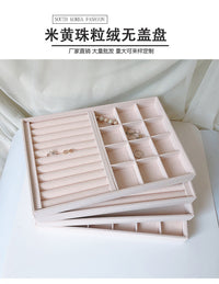 Jewelry Storage Tray with Pearl Velvet, Beige-Pink, for Rings, Earrings, Bracelets, Display