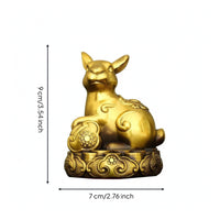 Astrological Rabbit Ornament Compact Sculpture Golden for Shelf, Office Desk