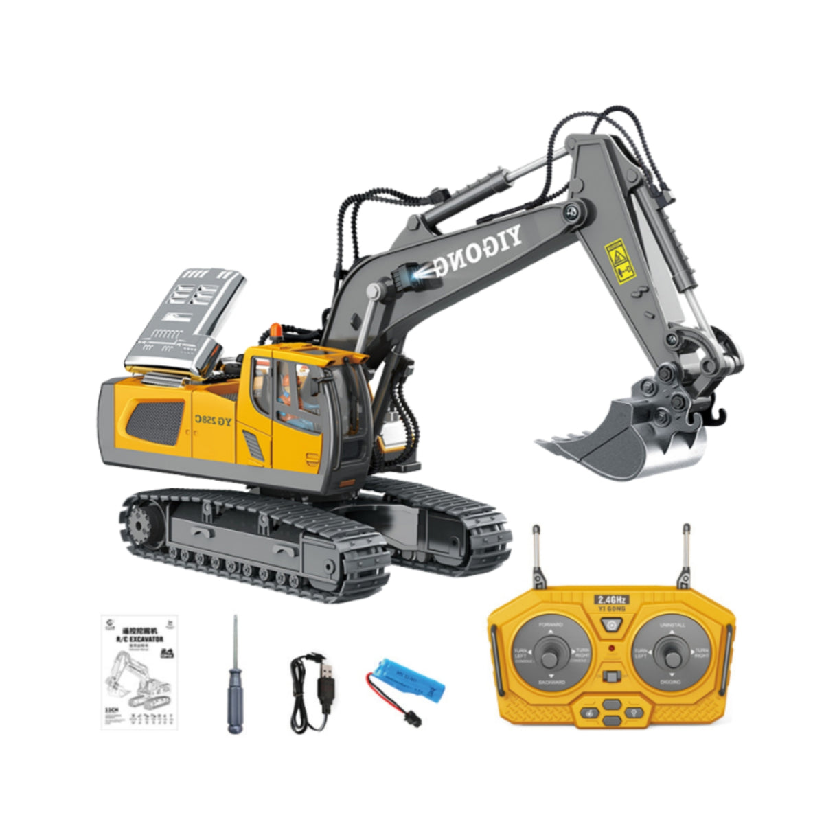 Excavator with Alloy Scoop 1:20 Scale Wireless Control Excavator RC Digger 11-Function Digger Tracked for Children, Indoor Play