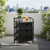 Wicker 4-Drawer Unit Japanese Design 4-Drawer Basket Stand Hand-Woven Easy Assembly for Parents, Bedroom