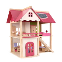 女孩幼儿手工玩具娃娃房屋3岁木制过家家公主城堡粉红房dollhouse