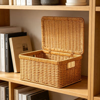 Nordic Storage Box with Rattan Look, Waterproof Flip-Top Organizer