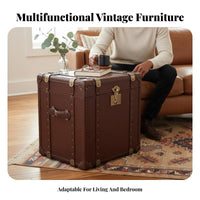 Vintage Suitcase Nightstand Retro Design Decorative hingedTop Trunk Western and Design No Assembly Required