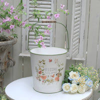 Flower Pail with Handle Farmhouse Metal Floral Pail Vintage Storage for Gardeners, Patio, Entryway