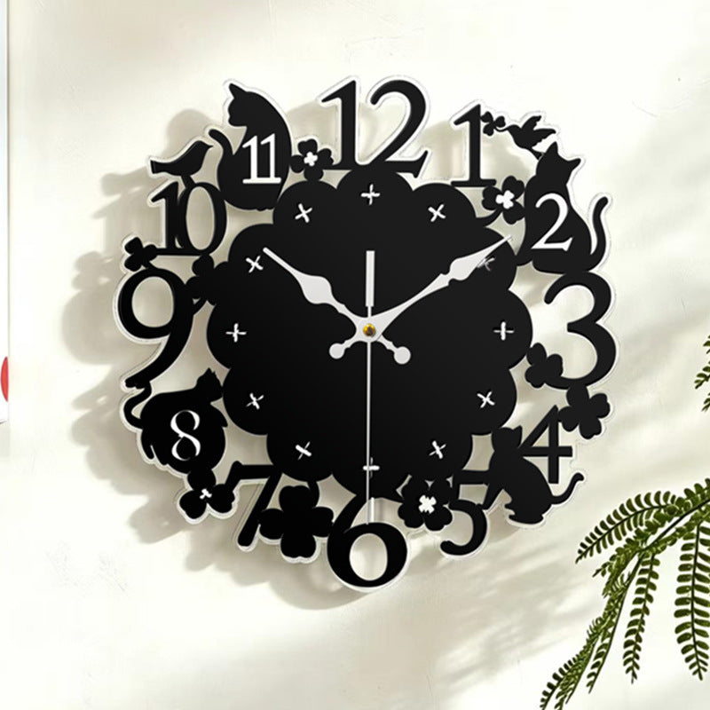 Modern Minimalist Cartoon Cat Wall Clock, Acrylic, Silent Sweep Movement