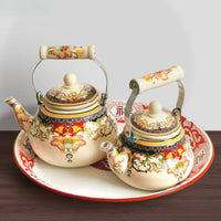Enamel Water Kettle Multipurpose Use Enamel Tea Kettle Ethnic Design Teapot Removable Lid Large Capacity Teakettle