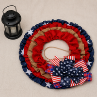 Independence Day Wreath, 40x40cm Fabric Stars Stripes Wreath for 4th of July Door Hanging, Red White Blue Patriotic Home Decor