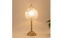 Elegant Pleated Shell Table Lamp Decorative Table Lamp with Pearl Trim Soft Shell Light Beach-Themed for Living Room, Reading Nook