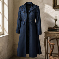 Long Coat with Stand Vintage-Styled Double Breasted Overcoat Retro Outerwear for Men, Theater Performances, Halloween, Themed Parties