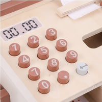 Colorful Wooden Play Currency Register Imaginative Toy Currency Register with Scanner Screennon-Digital STEM for Preschoolers