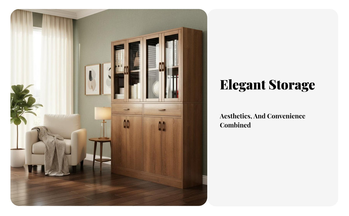 Large Capacity Tall Cupboard with Glass Doors Dust-Proof Bookcase Sturdy and Stable Storage Furniture Modern Design for Book Lovers, Collectors, Homeowners, Living Room, Home Office, Bedroom