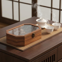 Glass Top Wooden Box Dustproof Octagonal Wood Display Case Lidded with Clasp