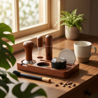 Espresso Accessory Kit with Wooden Station Organized Espresso Accessories Kit with Compacting Station Premium for Kitchen Counter
