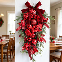 Teardrop Wreath Large Bow Christmas Wreath Layered Floral Christmas Swag for Wall