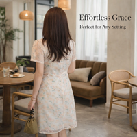 Wedding Guest Dress Chinese Cheongsam for Women with Three Quarter Puff Sleeves, Traditional Qipao with Button Closure for Summer