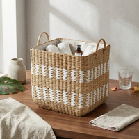 Woven Laundry Hamper Large Capacity Lined Storage Basket Rustic Style Storage Bin for Washroom