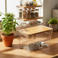 2 Pieces Clear Storage Box Space-Saving Wooden Lid Storage Box Easy to Clean