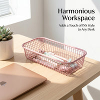 Office Desk Storage Basket with Metal Frame for Stationery and Documents, Carbon Steel Wire Desktop Bin for Students and Home Use
