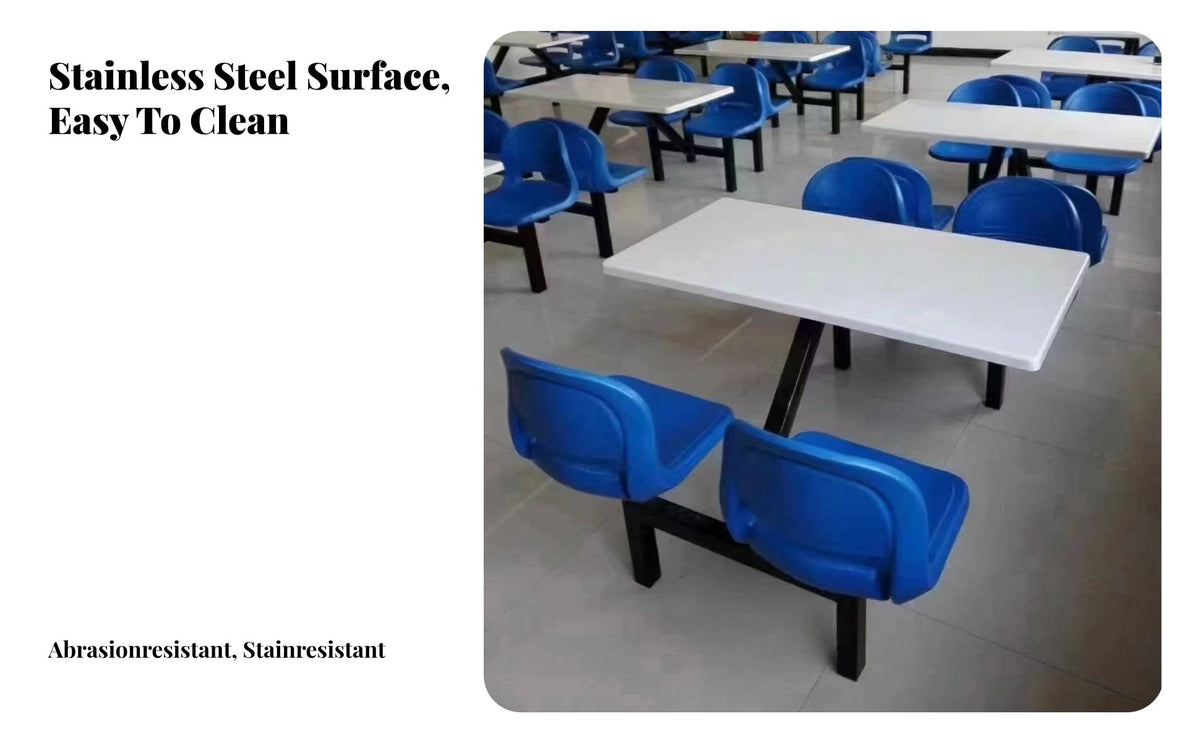 Space-Saving Design 4-Person Attached Seating Unit Easy to Clean Canteen Furniture long-lasting Construction Cafeteria Table for Students, restaurant patrons, Employees, School Lunchroom, Food Court, Break Room