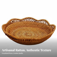 Woven Fruit Basket Sturdy Structure Round Wicker Basket Minimalist Woven Rattan   Tray for Washroom