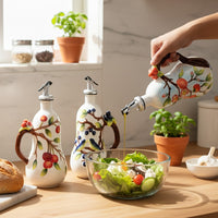 Hand-painted Ceramic Condiment Bottle with Floral and Fruit Patterns