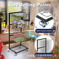 跨境单面美术课室晾画架24层用品金属干燥纸架儿童晒带轮涂鸦