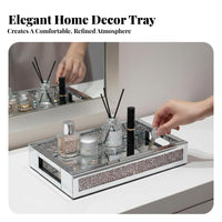 Mirrored Rhinestone Platter Multi-Purpose Crystal-Beaded Mirrored Tray for Women