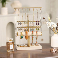 Multi-Functional Jewelry Stand with Tray, Five-Tier Metal Earring and Necklace Organizer