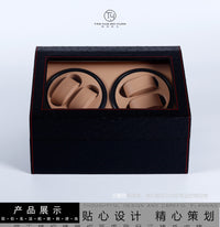 PU Leather Watch Winder Box with Ostrich Texture, 4+6 Slots, Automatic