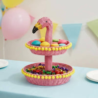 Two-Tier Fruit Basket Double Layer Flamingo Snack Stand Woven Household Storage for Dining Table