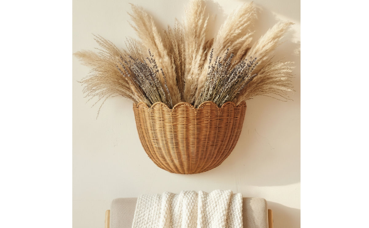 Half-Round Scalloped Wall Basket Space-Saving Wall-Mounted Storage Basket Decorative Rustic for Entryway