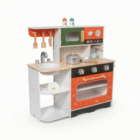 Wooden Play Kitchen with Accessories Freestanding Toy Kitchen with Utensils Compact Toy Pots and Pans for Children