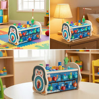 Multifunction Wooden Activity Toy with Clock Cognitive Wooden Hammering Toy Safe Whack-Acritter Game Colorful for Toddlers, Playroom, Classroom