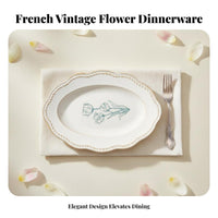 Vintage Floral Ceramic Dinnerware Set, French Underglaze Bowls and Plates, Home Tableware