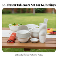 Rice Husk Disposable Tableware Set, Family Combo, Customizable Bowls, Cups, Chopsticks