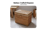 Vintage Design Woven Rattan Chest Decorative Lidded Woven Basket Long-Lasting Household Storage Sturdy Frame for Apartment Dwellers, Gift Givers, Living Room, Bedroom, Closet, Nursery