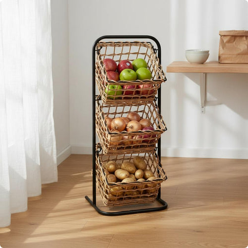 Wicker Basket Stand Handwoven Baskets Snack Organizer Stand Sturdy Construction
