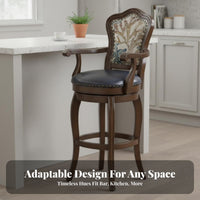 rotate Counter Stool with Backrest Vintage Design Bar Chair Upholstered Seat Built-in Footrest for Restaurant, Cafe, Dining Room
