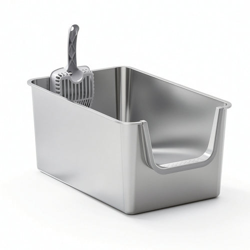 Stainless Steel Litter Pan Open-Top High-Sided Litter Pan Easy-to-Hygienic Pet Supply for Home