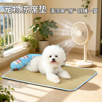 Rattan Pet Mat for Cats and Dogs, Summer Cooling Pad, Breathable