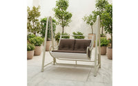 Padded Double Swing Chair with Stand Indoor Freestanding Swing Seat Chair Outdoor Hanging Lounger with Frame Sturdy for Readers, Balcony, Garden, Living Room