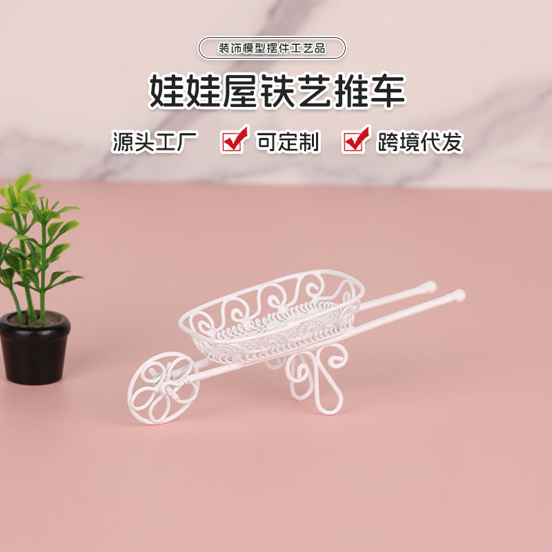 Dollhouse Miniature Garden Tools Iron Handcart Dollhouse Succulent Decoration Tabletop Ornament