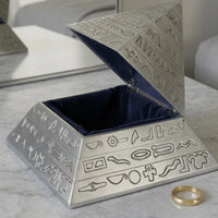 Pyramid Jewelry Box Engraved Pattern Tin Alloy Jewelry Box Open Interior