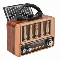 Carry Handle Solar Shortwave Radio Wood-Grain Solar Radio Metal Trim Home Gadget Rotary Knobs