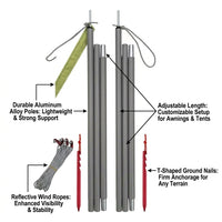 Camping Tent Accessories with Reflective Guy Ropes, Aluminum Alloy Pegs, Adjusta #variant:Tarp Poles
