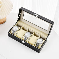 PU Leather Watch Storage Box with Window, Multiple Slots